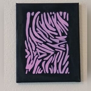 Handpainted Pink And Black Animal Stripes Original Acrylic Painting Signed 8x10"